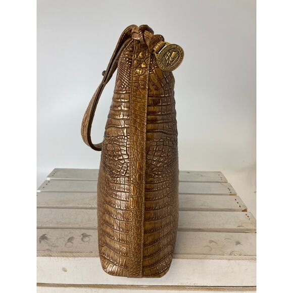 BRAHMIN BROWN AND GOLD SHIMMER CROCK LEATHER SHOULER BAG - Picture 5 of 16
